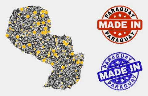 Mosaic Paraguay Map of Production Elements and Made In Grunge Stamp Stock Illustration