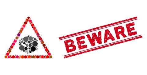 Mosaic Parcel Warning Icon with Textured Beware Line Seal Stock Illustration