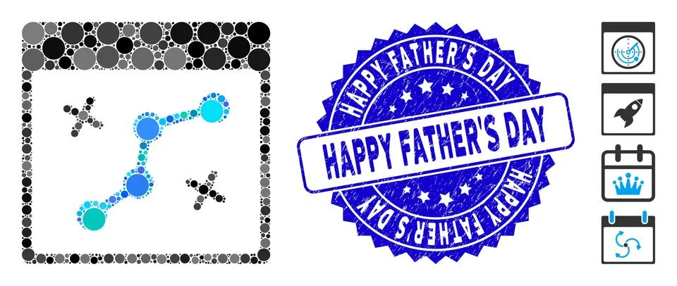 Mosaic Path Points Calendar Page Icon with Scratched Happy Father'S Day Seal Stock Illustration
