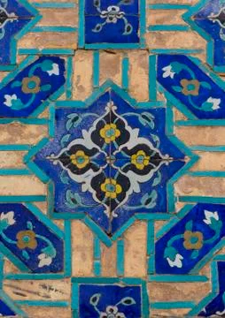 Mosaic pattern with ceramic tiles in friday mosque, Isfahan province, Isfahan, Stock Photos