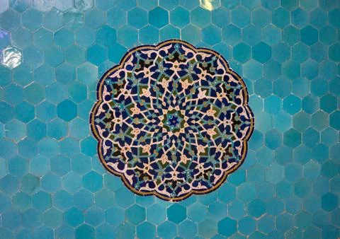 Mosaic Pattern With Ceramic Tiles In Jameh Masjid Or Friday Mosque, Yazd Stock Photos