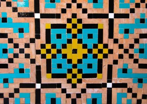 Mosaic pattern with ceramic tiles in a mosque, Isfahan Province, Isfahan, Iran Stock Photos