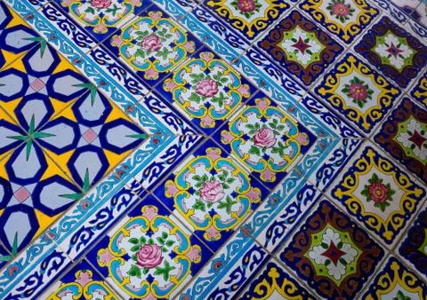 Mosaic Pattern With Ceramic Tiles In Shapouri Garden House, Shiraz, Iran Stock Photos