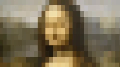 Mosaic pattern forming the famous Leonardo da Vinci painting of Mona Lisa Stock Footage 113737378