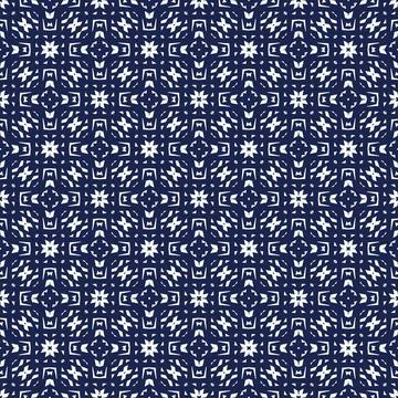 Mosaic Pattern - Geometric Figures (Navy, White) 스톡 일러스트
