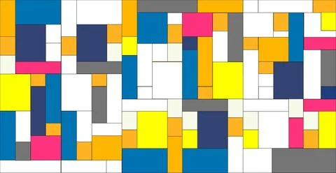 Mosaic pattern of rectangles and squares in a vibrant color palette. Geomet.. Stock Illustration