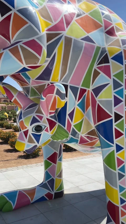 Mosaic-patterned geometric kangaroo sculpture and joey an outdoor on June 20, Stock Footage 337297623