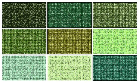Mosaic patterns set. Green square abstract wallpaper collection. Backgrounds  Stock Illustration