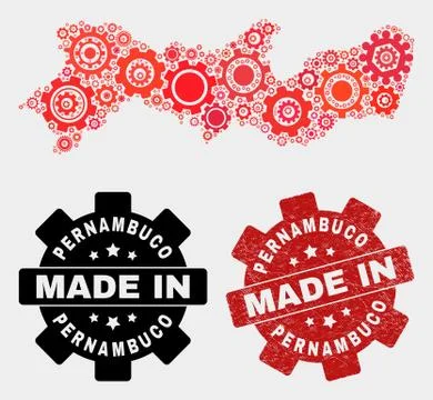 Mosaic Pernambuco State Map of Cogwheel Elements and Grunge Stamp Stock Illustration