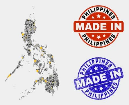 Mosaic Philippines Map of Industrial Elements and Made In Grunge Seal Stock Illustration