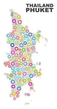 Mosaic Phuket Map of Gearwheel Elements Illustrazione stock