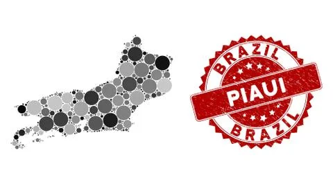Mosaic Piaui State Map and Grunge Circle Stamp Seal Stock Illustration