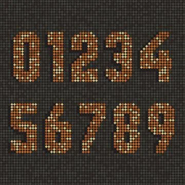 Mosaic Pixel Style Numbers 0 to 9 on Dark Grid Background Stock Illustration