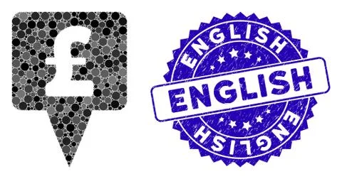 Mosaic Pound Map Pointer Icon with Scratched English Seal Stock Illustration