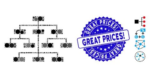 Mosaic Program Tree Icon with Scratched Great Prices! Seal Stock Illustration