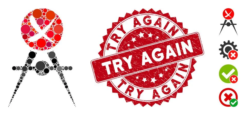 Mosaic Quality Control Failed Icon with Grunge Try Again Seal Stock Illustration