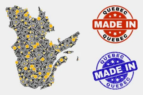 Mosaic Quebec Province Map of Technology Elements and Made In Grunge Seal Stock Illustration