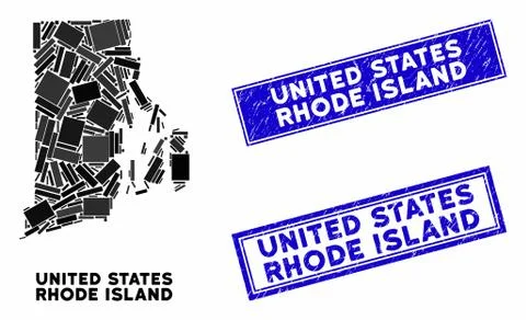 Mosaic Rhode Island State Map and Grunge Rectangle Watermarks 스톡 일러스트