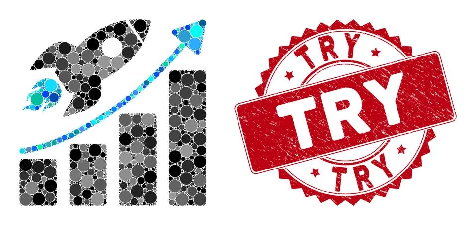 Mosaic Rocket Startup Chart with Textured Try Seal 스톡 일러스트