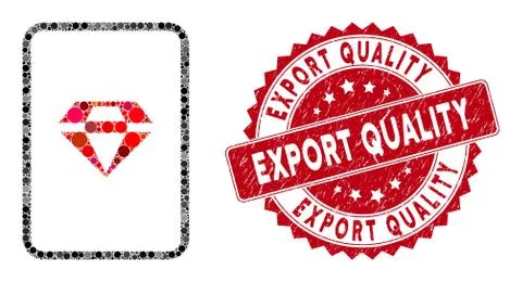 Mosaic Ruby Gambling Card with Grunge Export Quality Seal Stock Illustration