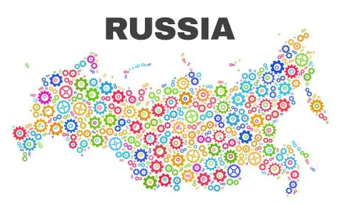 Mosaic Russia Map of Cogwheel Elements Stock Illustration
