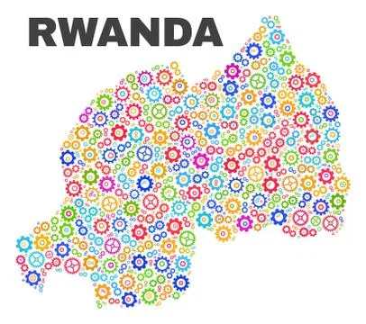 Mosaic Rwanda Map of Gearwheel Items 스톡 일러스트