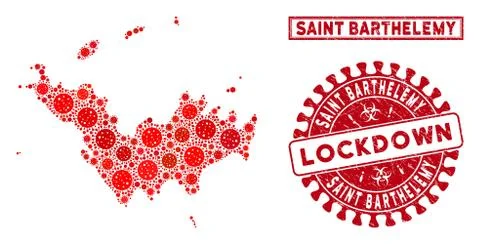 Mosaic Saint Barthelemy Map and Grunge Lockdown Watermarks Stock Illustration