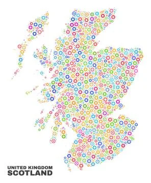 Mosaic Scotland Map of Cogwheel Elements Illustrazione stock