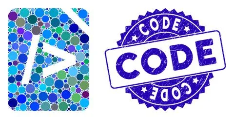 Mosaic Script Code Icon with Textured Code Stamp Illustration