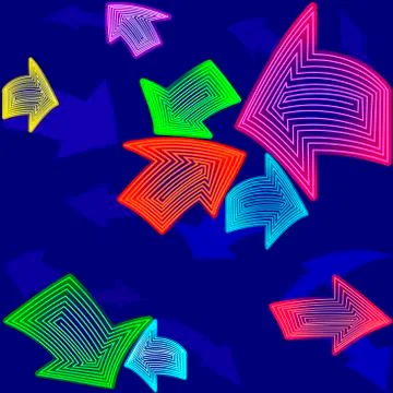 Mosaic Seamless Pattern with Arrows. Neon Pointer Vector 스톡 일러스트