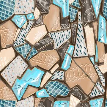 Mosaic seamless pattern. Ceramic tile pieces. Modern ceramic mosaic seamless  Stock Illustration