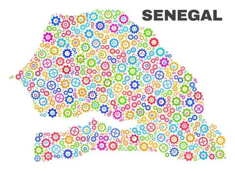 Mosaic Senegal Map of Gearwheel Elements Illustrazione stock