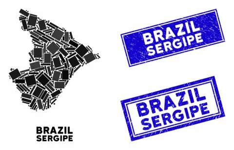 Mosaic Sergipe State Map and Grunge Rectangle Watermarks Stock Illustration
