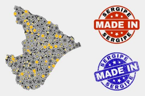 Mosaic Sergipe State Map of Service Elements and Made In Grunge Seal Stock Illustration