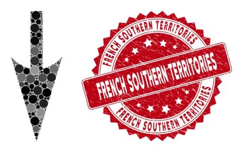Mosaic Sharp Down Arrow with Scratched French Southern Territories Stamp イラスト素材