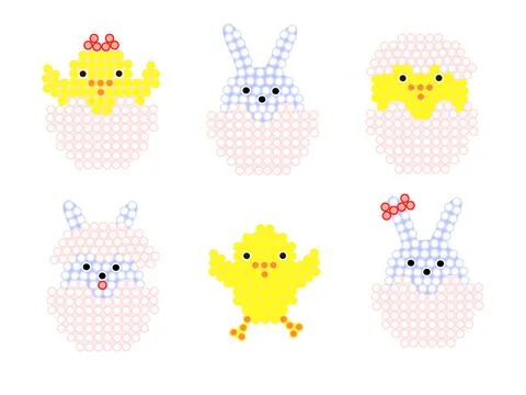 Mosaic of six elements. Easter chicks and bunnies in eggshell. 库存插图