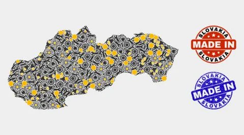 Mosaic Slovakia Map of Production Elements and Made In Grunge Stamp Stock Illustration