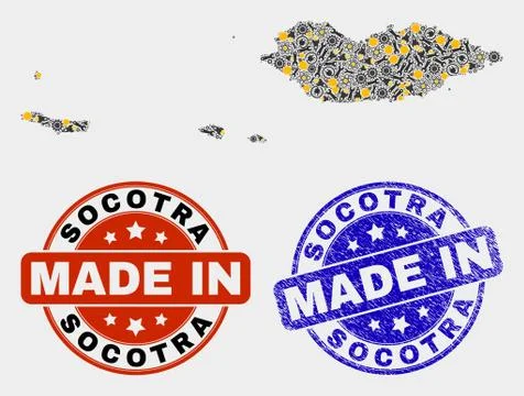 Mosaic Socotra Archipelago Map of Workshop Elements and Made In Grunge Seal 스톡 일러스트