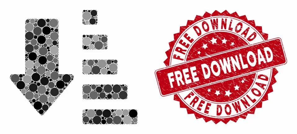 Mosaic Sort Down Arrow with Textured Free Download Stamp Stock Illustration