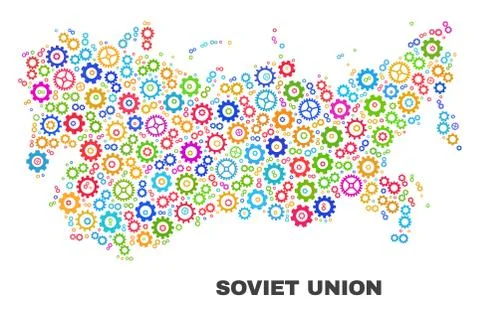 Mosaic Soviet Union Map of Gearwheel Items Stock Illustration