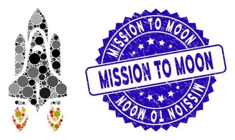Mosaic Space Shuttle Launch Icon with Distress Mission to Moon Seal Ilustração Stock