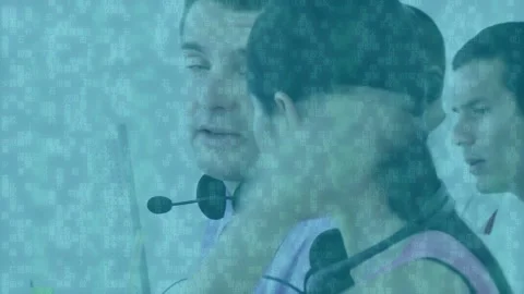 Mosaic square pattern against diverse male and female customer care executives Stock Footage 158398910