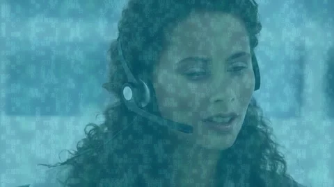 Mosaic square pattern over african american female customer care executive Stock Footage 158398941