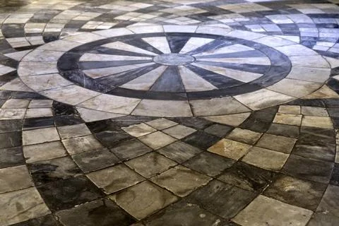 Mosaic square tiles pattern of the wall, black and white. Stock Photos