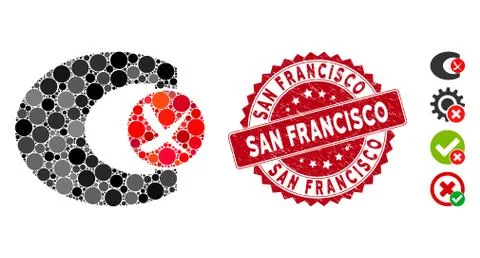 Mosaic Standard Control Failed Icon with Scratched San Francisco Seal Stock Illustration