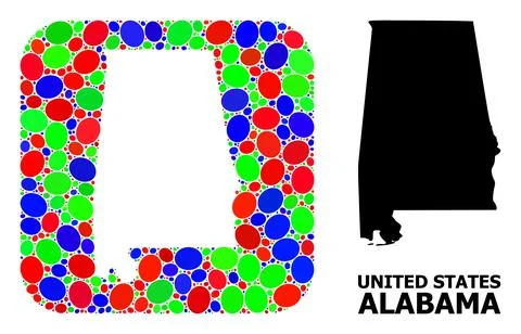 Mosaic Stencil and Solid Map of Alabama State Stock Illustration