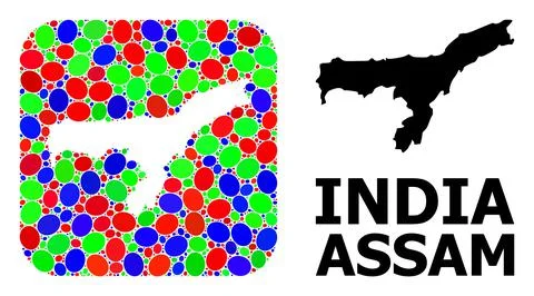 Mosaic Stencil and Solid Map of Assam State 스톡 일러스트