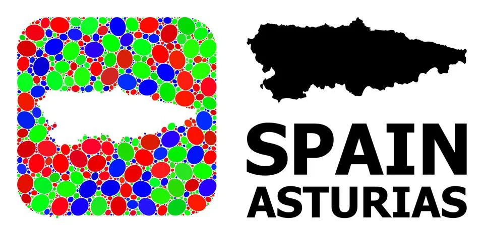 Mosaic Stencil and Solid Map of Asturias Province Stock Illustration