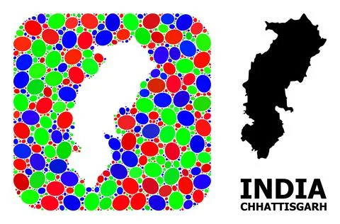 Mosaic Stencil and Solid Map of Chhattisgarh State 스톡 일러스트
