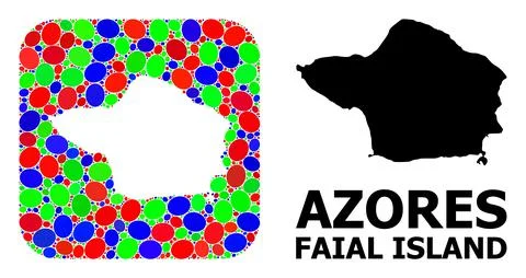 Mosaic Stencil and Solid Map of Faial Island Stock Illustration